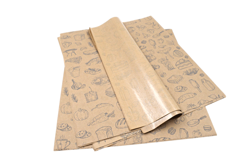 Papier do pakowania żywności z PE, ryza35x40 cm, 10 kg, brąz z nadrukiem