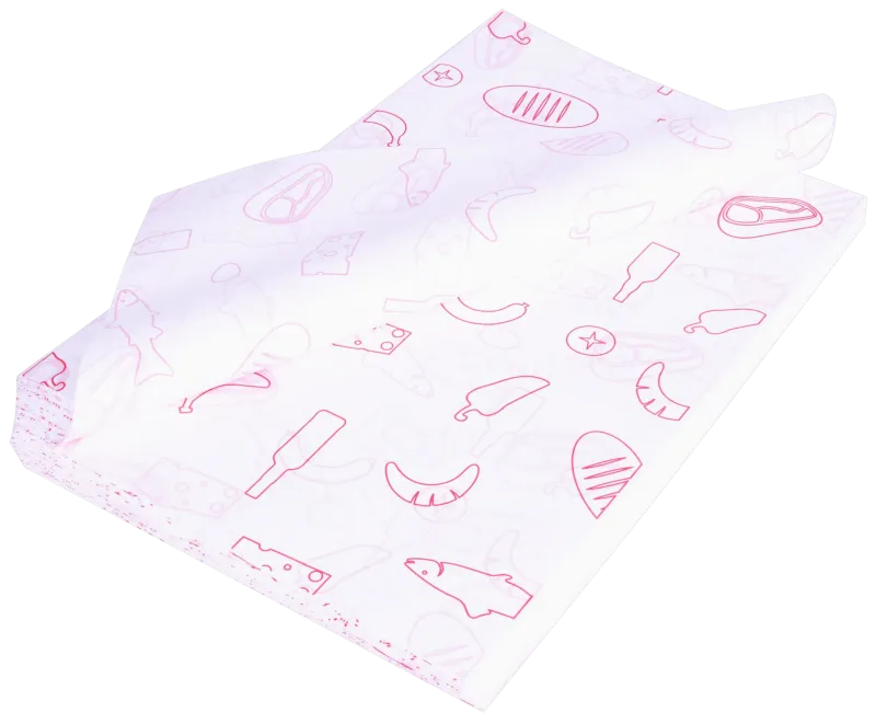Papier z PE do pakowania żywności z nadrukiem "serki, rybki" ryza 5 kg 35x50 cm,