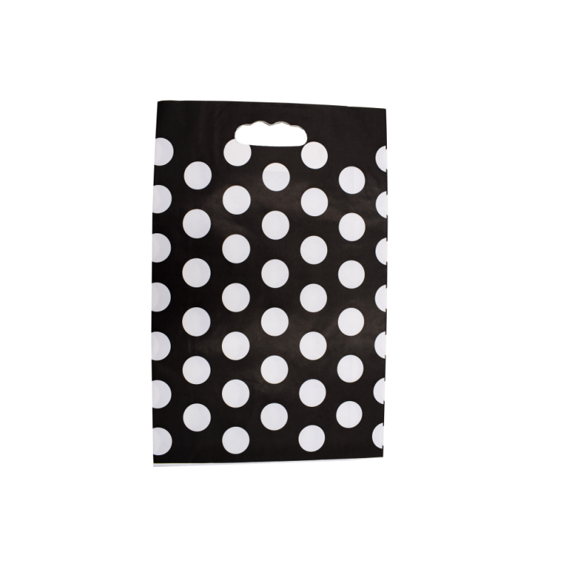 Torba papierowa zakupowa 26x8x40,5cm, opakowanie 25 sztuk groszki czarne