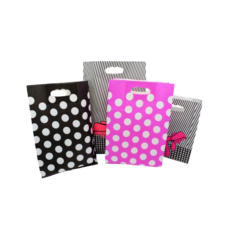 Torba papierowa zakupowa 26x8x40,5cm, opakowanie 25 sztuk groszki czarne